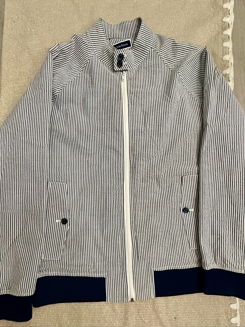 Club Room Navy & White Striped Zip Bomber Jacket